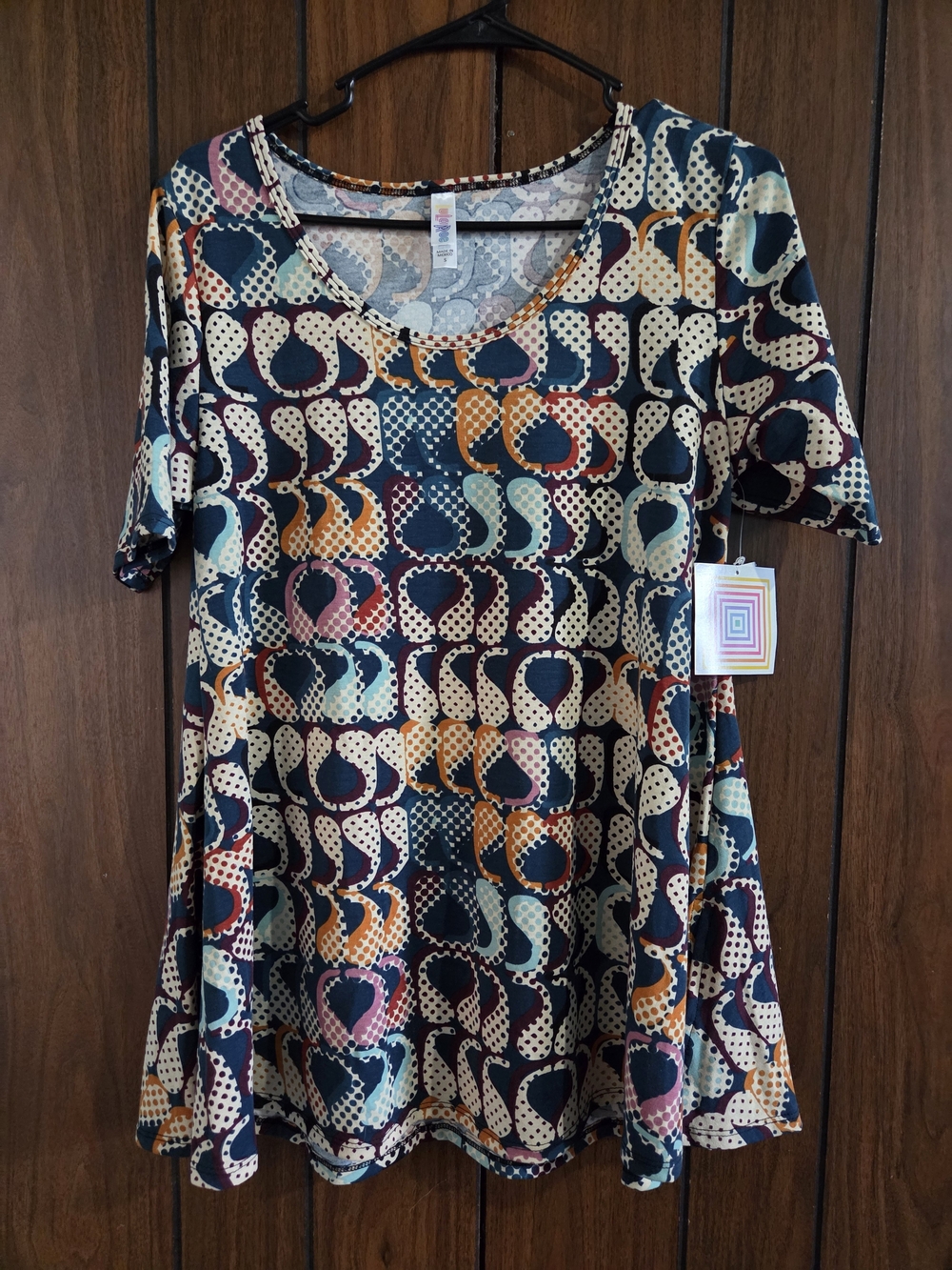 LuLaRoe Multicolor Scoop Neck Tunic in Navy, Cream, Teal, Rust & Pink